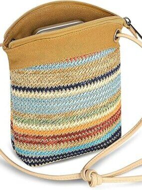 NEW Cell Phone Crossbody Summer Purse Bag Straw Look Beach Statement Trendy